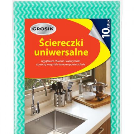 Ściereczki uniwersalne GROSIK, 10 szt., zielono-białe