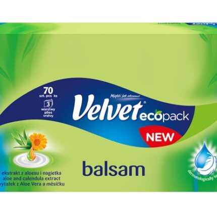 Chusteczki uniwersalne VELVET Balsam, ekstrakt aloesu i nagietka, 3-warstwowe, 70 listków, białe