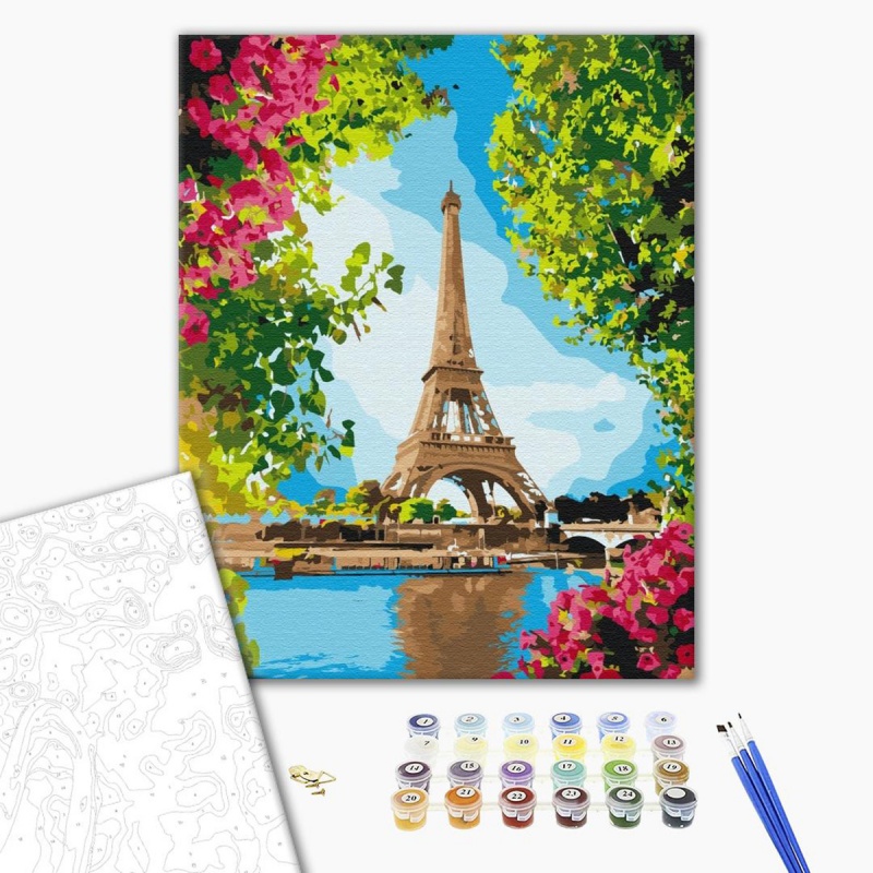 346118-371248-malowanie_po_numerach_brushme_40x50_cm_kwiat-800w Malowanie po numerach BRUSHME, 40x50 cm, kwiatowy widok na wieżę Eiffla, 1 szt. - obrazek 1