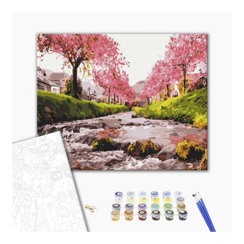 351299-375282-malowanie_po_numerach_brushme_40x50_cm_rzeka-800w Malowanie po numerach BRUSHME, 40x50 cm, rzeka przy sakurze, 1 szt. - obrazek 1
