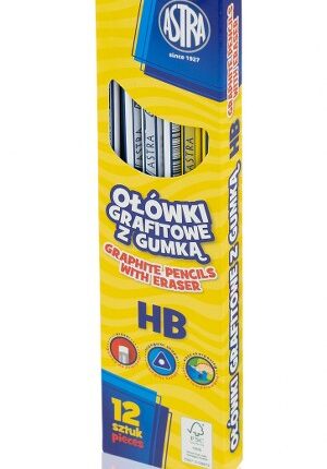 Ołówki grafitowe trójkątne HB z gumką ASTRA - 12 szt. box