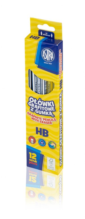 Ołówki grafitowe trójkątne HB z gumką ASTRA - 12 szt. box Ołówki grafitowe trójkątne HB z gumką ASTRA - 12 szt. box - obrazek 1