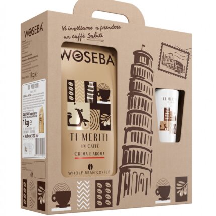 Zestaw kawa WOSEBA TI MERITI, CREMA E AROMA, ziarnista, 1000g + kubek 320ml