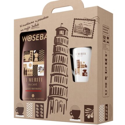 Zestaw kawa WOSEBA TI MERITI, GUSTO RAFFIANTO, ziarnista, 1000g + kubek 320ml