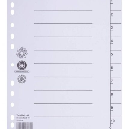 Przekładka DONAU, karton, A4, 235x300mm, 1-10, 1 karta, biała
