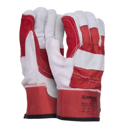 Rękawice robocze DONAU SAFETY DS-DOKHARD, doker, dwoina bydlęca, rozm. 10,5/XL, szaro-czerwone (pakiet 12 opakowań)