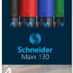 Zestaw markerów uniwersalnych SCHNEIDER Maxx 130, 1-3 mm, 4 szt., pudełko z zawieszką, mix kolorów