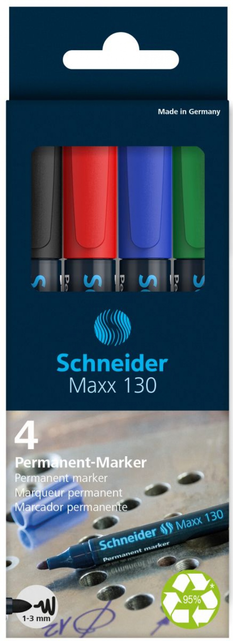 363024-23990-zestaw_markerow_uniwersalnych_schneider_maxx_-800w Zestaw markerów uniwersalnych SCHNEIDER Maxx 130, 1-3 mm, 4 szt., pudełko z zawieszką, mix kolorów - obrazek 1