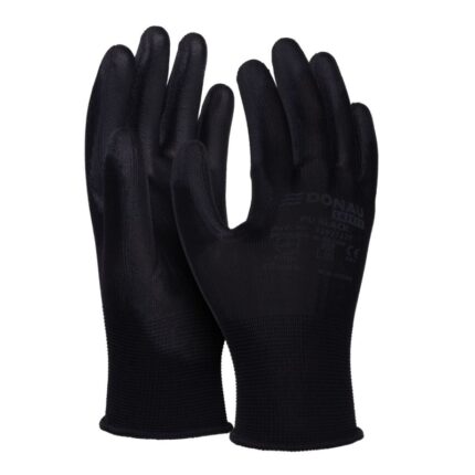 Rękawice DONAU SAFETY PU Black, kat. II, rozm. 10, czarne (pakiet 12 opakowań)