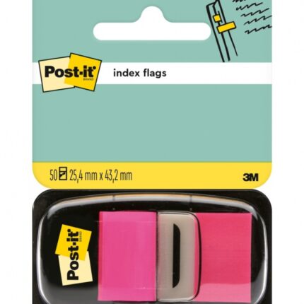 Zakładki indeksujące POST-IT® (680-21), PP, 25,4x43,2mm, 50 kart., jaskraworóżowe