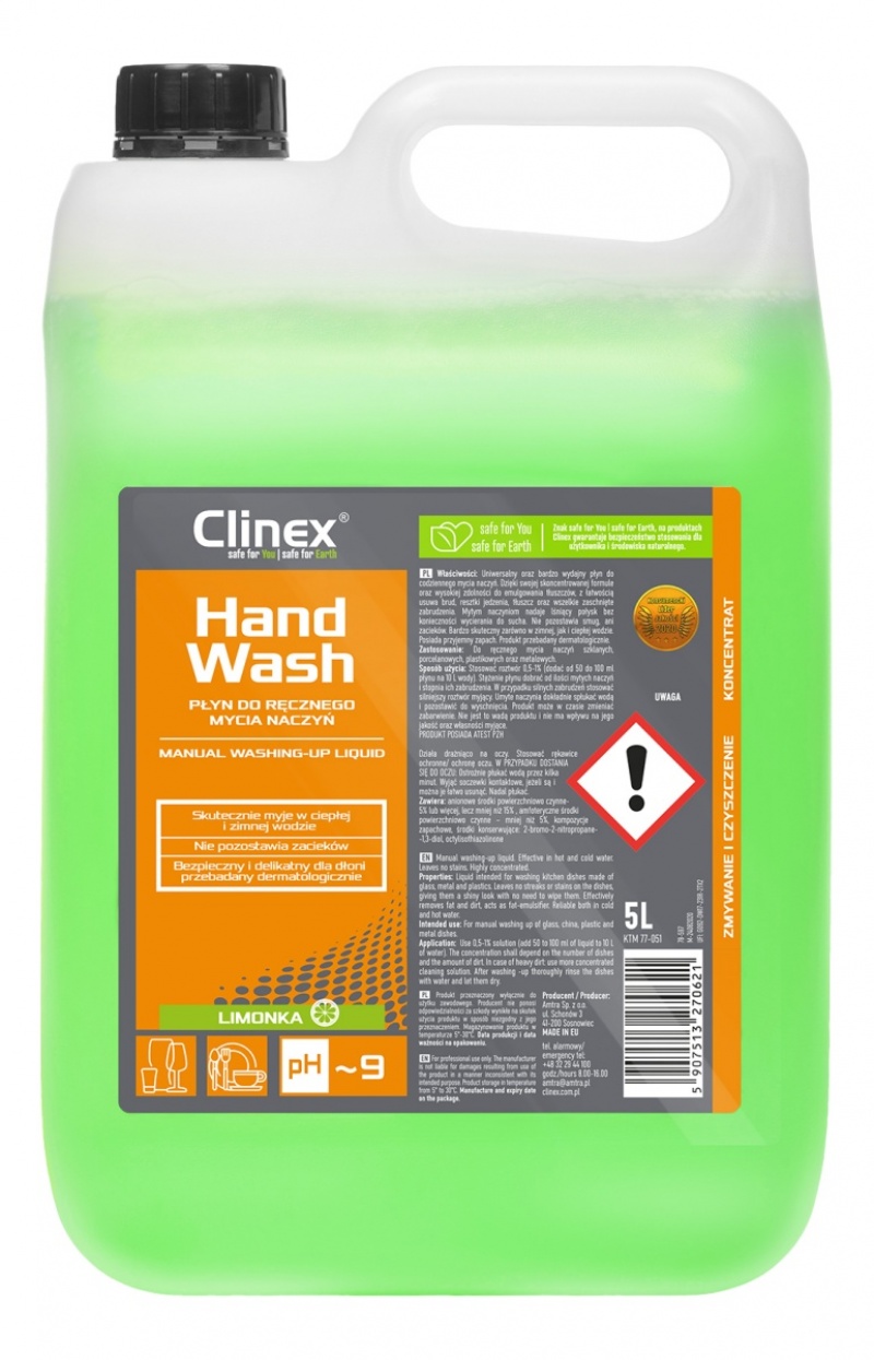 364953-22277-plyn_clinex_handwash_do_recznego_mycia_naczyn-800w-1 Płyn CLINEX HandWash, do ręcznego mycia naczyń, 5l - obrazek 1