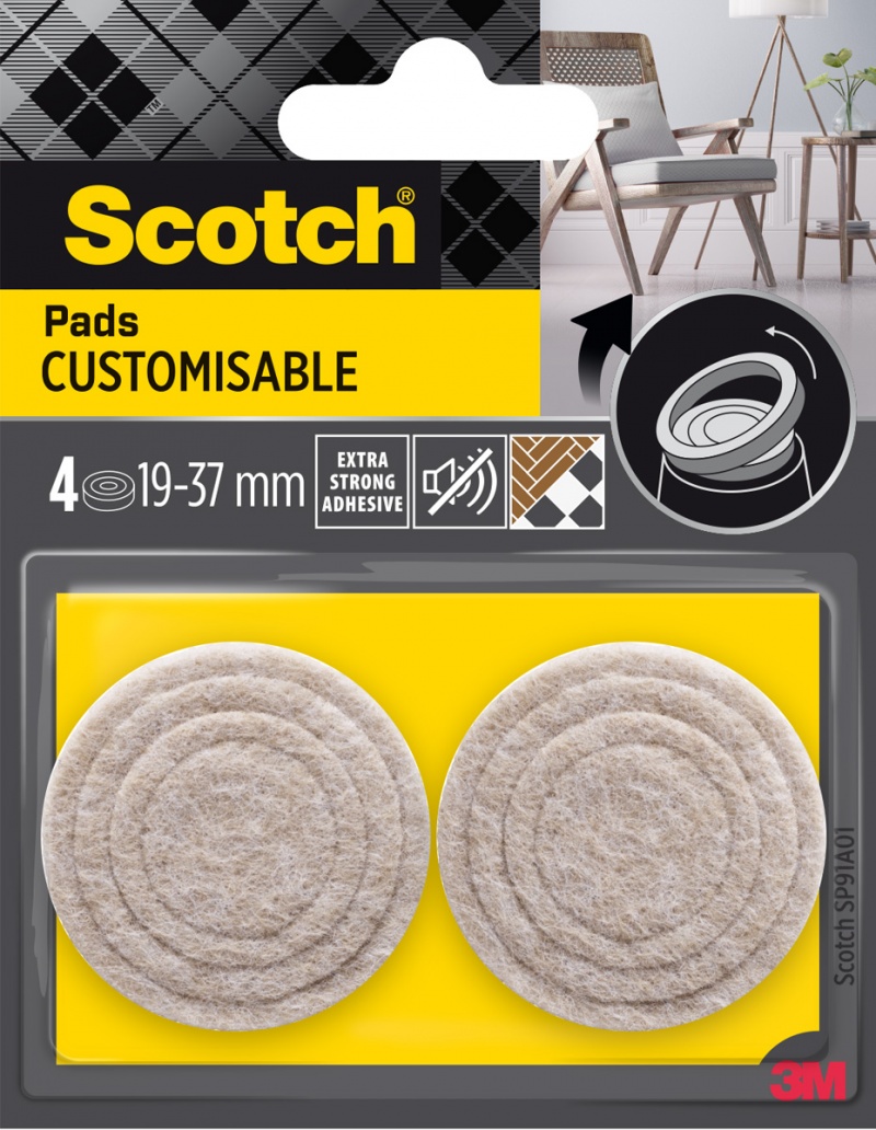 365807-386431-regulowane_podkladki_filcowe_scotch_samoprzy-800w-1 Regulowane podkładki filcowe SCOTCH, samoprzylepne, okrągłe, 19-37mm, 4 szt., beżowe - obrazek 1