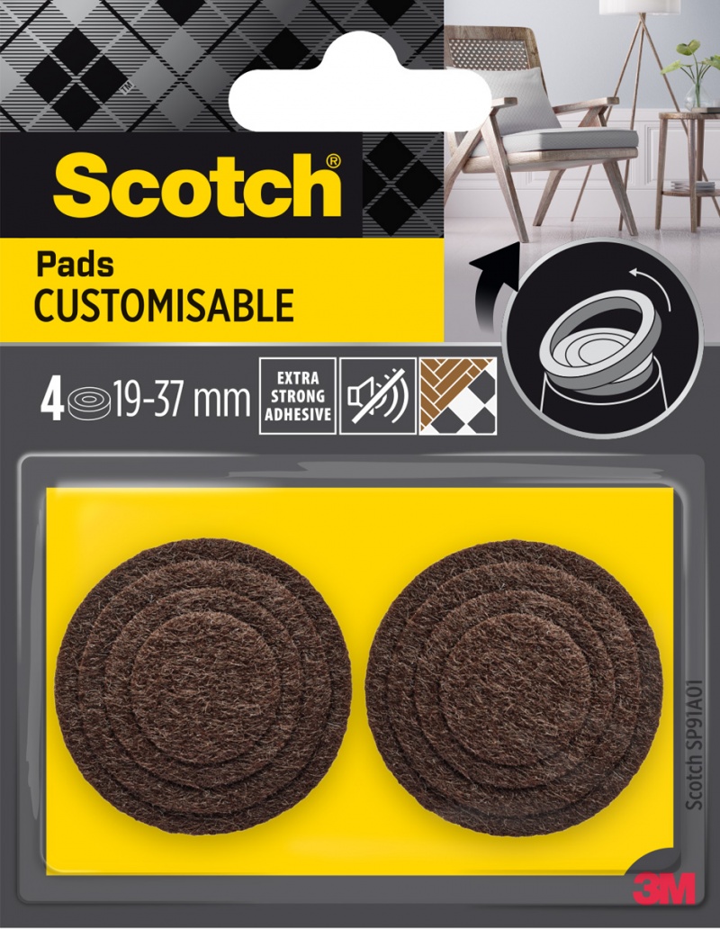 365809-386433-regulowane_podkladki_filcowe_scotch_samoprzy-800w-1 Regulowane podkładki filcowe SCOTCH, samoprzylepne, okrągłe, 19-37mm, 4 szt., brązowe - obrazek 1