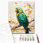 Malowanie po numerach BRUSHME, 40x50 cm, gold, szmaragdowa papuga, 1 szt., w pudełku