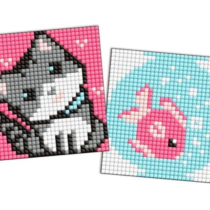 Diamentowa mozaika na magnesie IDEYKA, 9x9 cm, kids, ryba i kotek, 2 szt.