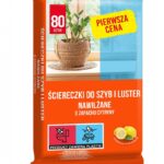 Ściereczki nawilżane PIERWSZA CENA, do szyb i luster, zapach cytrynowy, 80 szt., białe