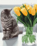 Malowanie po numerach BRUSHME, 40x50 cm, kot z tulipanami, 1 szt., w pudełku - obrazek 2