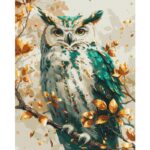 Malowanie po numerach BRUSHME, 40x50 cm, gold, szmaragdowa sowa, 1 szt., w pudełku - obrazek 2