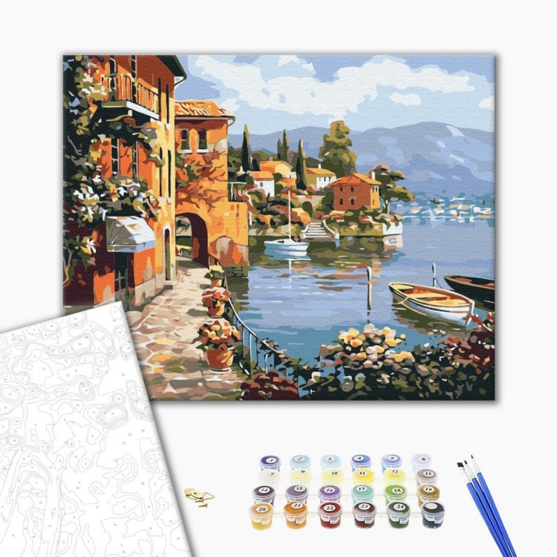 368246-388625-malowanie_po_numerach_brushme_40x50_cm_przyt-800w Malowanie po numerach BRUSHME, 40x50 cm, przytulne miasto nadmorskie, 1 szt., w pudełku - obrazek 1