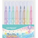 Flamastry KEYROAD Fiber Marker Glitter, zakończone pędzelkiem, brokatowe, 8 szt., mix kolorów pastelowych