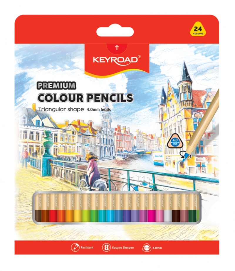 368378-388587-kredki_olowkowe_keyroad_trojkatne_4mm_24_szt-800w Kredki ołówkowe KEYROAD, trójkątne, 4mm, 24 szt., mix kolorów - obrazek 1