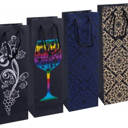 Torebka na alkohol DONAU HOME, laminowana, 12x35,5x8cm, całoroczna, sznurek, mix wzorów (opakowanie 12 szt.)