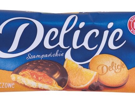 Ciastka DELICJE SZAMPAŃSKIE, 147 g, pomarańczowe, krótki termin