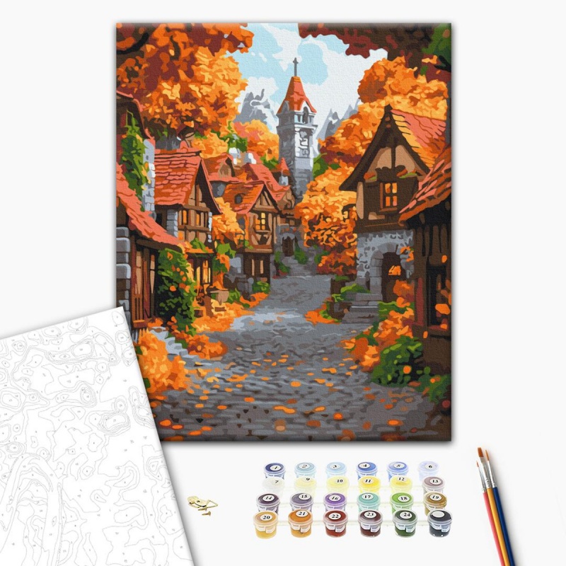 375531-392784-malowanie_po_numerach_brushme_40x50_cm_pazdz-800w Malowanie po numerach BRUSHME, 40x50 cm, październikowe miasteczko, 1 szt., w pudełku - obrazek 1