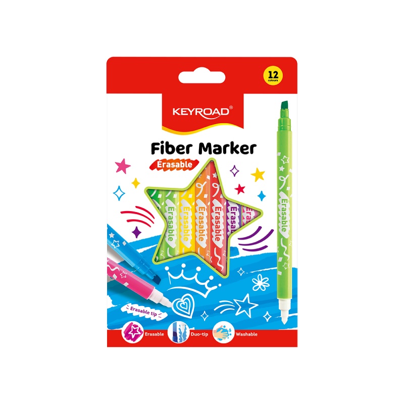 375983-393467-flamastry_keyroad_fiber_marker_wymazywalne_1-800w Flamastry KEYROAD Fiber Marker, wymazywalne, 12 szt., mix kolorów - obrazek 1