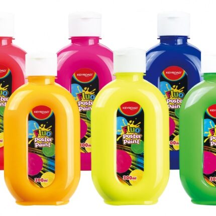 Farba plakatowa KEYROAD, 300ml, butelka, mix kolorów neonowych