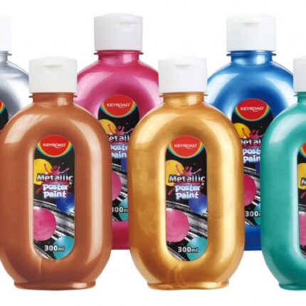 Farba plakatowa KEYROAD, 300ml, butelka, mix kolorów metalicznych