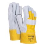 Rękawice robocze DONAU SAFETY DS-DOKBASIC, doker, dwoina bydlęca, rozm. 10,5/XL, szaro-żółte (pakiet 12 opakowań)