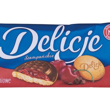 Ciastka DELICJE SZAMPAŃSKIE, 147 g, wiśniowe, krótki termin ważności (opakowanie 24 szt.)