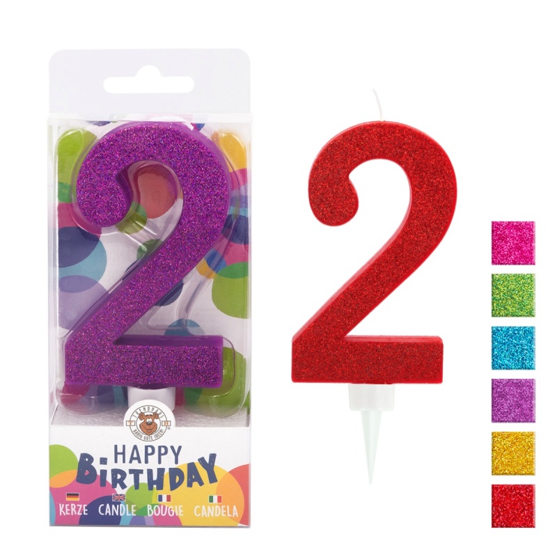 379094-395355-swieczka_urodzinowa_trendhaus_birthday_fun_m-800w Świeczka urodzinowa TRENDHAUS Birthday Fun maxi, brokatowa, cyfra 2, mix kolorów (opakowanie 6 szt.) - obrazek 1