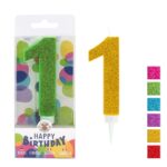 Świeczka urodzinowa TRENDHAUS Birthday Fun maxi, brokatowa, cyfra 1, mix kolorów (opakowanie 6 szt.)