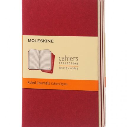 Zestaw 3 zeszytów MOLESKINE Cahier, P, 9x14cm, w linie, 64 stron, cranberry red
