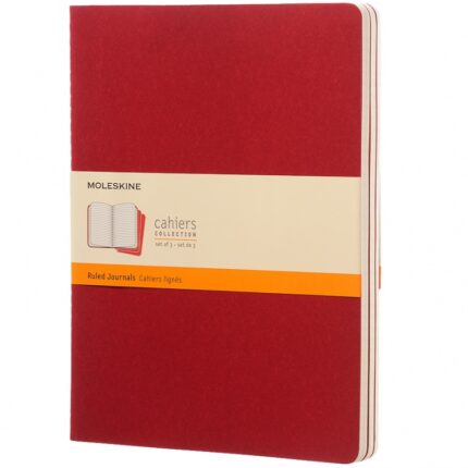 Zestaw 3 zeszytów MOLESKINE Cahier, XL, 19x25cm, w linie, 120 stron, cranberry red