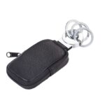 Brelok TROIKA Pocket Click, 3 kółka do kluczy, etui na monety na suwak, czarna skóra