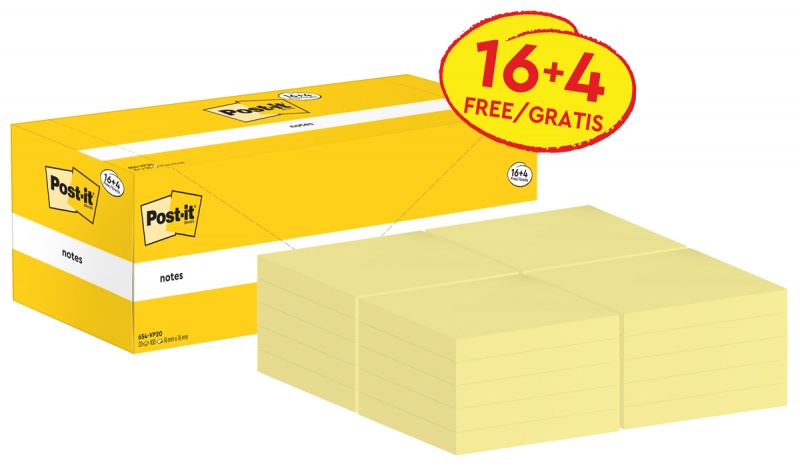 387429-290211-karteczki_samoprzylepne_post_it_654cy_vp20_7-800w Karteczki samoprzylepne POST-IT® (654CY-VP20), 76x76mm, 100 kart./bloczek, 16 + 4 bloczki GRATIS, kanarkowo żółte - obrazek 1