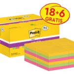 Karteczki samoprzylepne POST-IT® Super Sticky (622-P24SSCOL), 47,6x47,6mm, 90 kart./bloczek, 18 + 6 bloczków GRATIS, mix kolorów