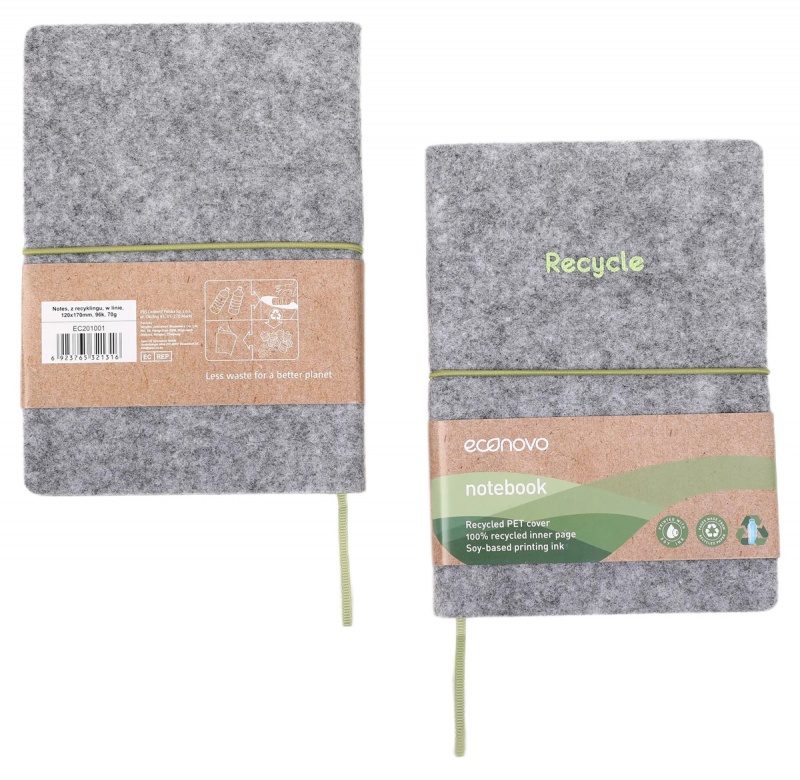 388018-392802-notes_econovo_z_recyklingu_okladka_z_filcu_w-800w Notes ECONOVO, z recyklingu, okładka z filcu, w linie, 96 kart, 70gsm, szary - obrazek 1