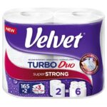 Ręcznik w roli celulozowy VELVET Turbo Duo, 3-warstwowy, 2 rolki po 165 listków, biały