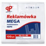 Reklamówka SARANTIS, HDPE, mega, 40/12/80 cm, 14 mikr., 100 szt., biała
