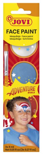 Farby do malowania twarzy JOVI Adventure, 3x8ml, z pędzelkiem i gąbką, mix kolorów