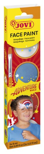 Farby do malowania twarzy JOVI Adventure, 3x8ml, z pędzelkiem i gąbką, mix kolorów - obrazek 3
