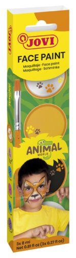 Farby do malowania twarzy JOVI Animal, 3x8ml, z pędzelkiem i gąbką, mix kolorów - obrazek 3