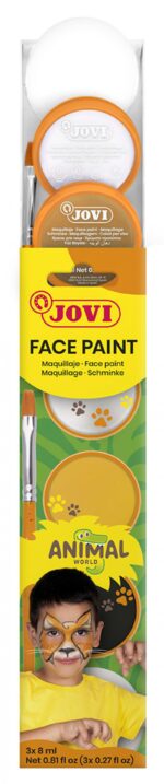 Farby do malowania twarzy JOVI Animal, 3x8ml, z pędzelkiem i gąbką, mix kolorów - obrazek 4