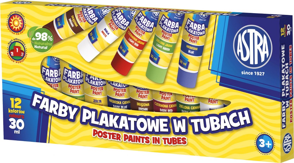 Farby plakatowe Astra 12 kol x 30 ml tuba Farby plakatowe Astra 12 kol x 30 ml tuba - obrazek 1