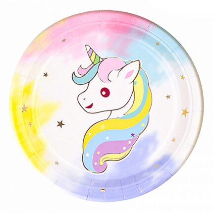 Talerz papierowy PARTY GO Unicorn, 18cm, 8 szt., mix kolorów (opakowanie 12 szt.)