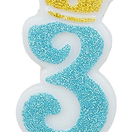 Świeczka PARTY GO, cyfra 3, 6,8cm, niebieska (opakowanie 12 szt.)